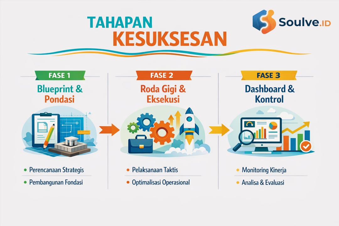 Infografis framework 3 fase cara pasang iklan di Google Ads yang aman dan anti-boncos.