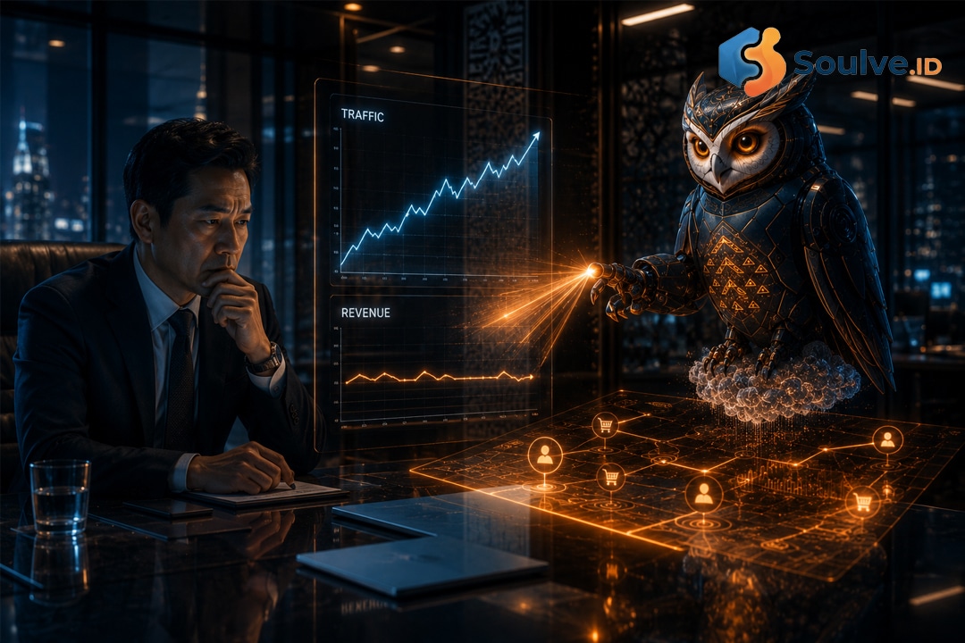 Analisis kesenjangan antara metrik traffic website yang tinggi dengan tingkat konversi sales yang stagnan pada bisnis B2B.