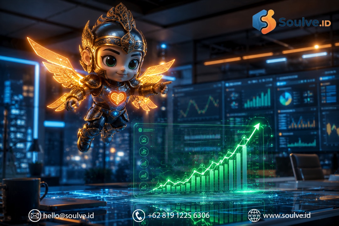 Kila dari Soulve.ID mengawasi dashboard analitik GSC yang menunjukkan kenaikan prospek B2B high-intent dari SEO on page.